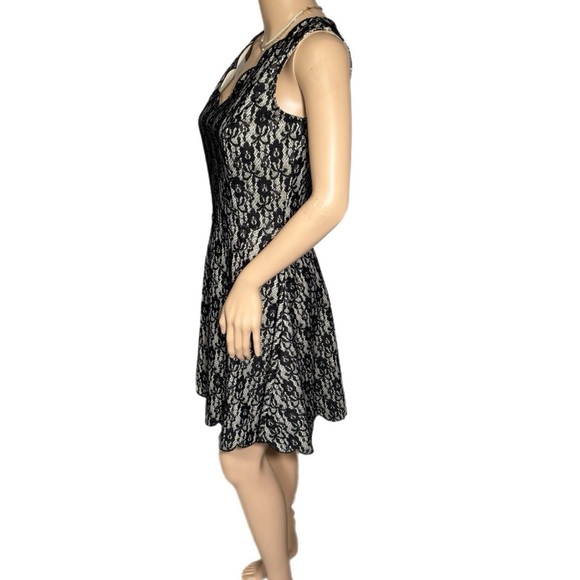 ALTAR’D STATE Fit Flare Mini Beige Black Lace Dress Sleeveless Scalloped Small - Picture 5 of 12